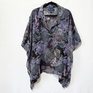 Catherines Top Womens 2X Purple Poncho Stitched Side Lightweight Paisley Sheer